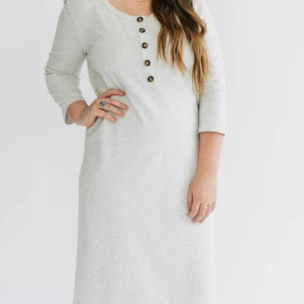 Lou Lou & Company Everyday Nursing Lounge Dress Gray Marled Henley Women’s Small
